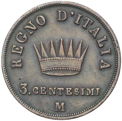 3 чентезимо 1812 года Наполеоновское королевство Италия