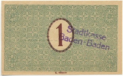 1 марка 1918 года Германия — город Баден-Баден (Нотгельд)