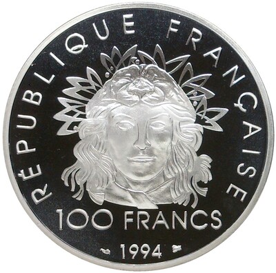 100 франков 1994 года Франция «100 лет Олимпийским играм — Метание диска»