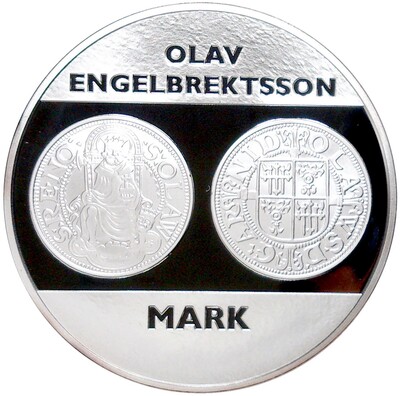 Монетовидный жетон Норвегия «История монет Норвегии — Марка Олава Энгельбректссона»