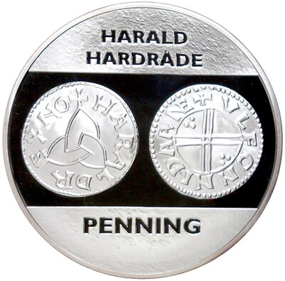 Монетовидный жетон Норвегия «История монет Норвегии — Пфенниг Харальда III Сурового»