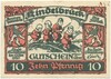 10 пфеннигов 1920 года Германия — город Киндельбрюк (Нотгельд)