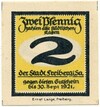 2 пфеннига 1921 года Германия — город Фрайберг (Нотгельд)