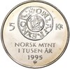5 крон 1995 года Норвегия «1000 лет чеканке монет Норвегии»