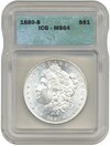 1 доллар 1880 года S США — в слабе ICQ (MS64)